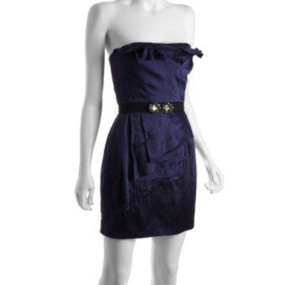 BCBGMAXAZRIA layered silk belted strapless dress